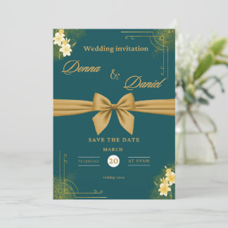 Elegante Invitación de Boda Verde y Oro con Flora