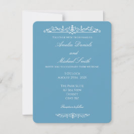 Elegante Invitación de Boda Vintage Azul Regencia