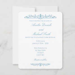 Elegante Invitación de Boda Vintage Azul Regencia