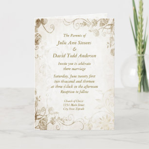 Elegante Invitación de Boda Vintage de Oro Antiguo