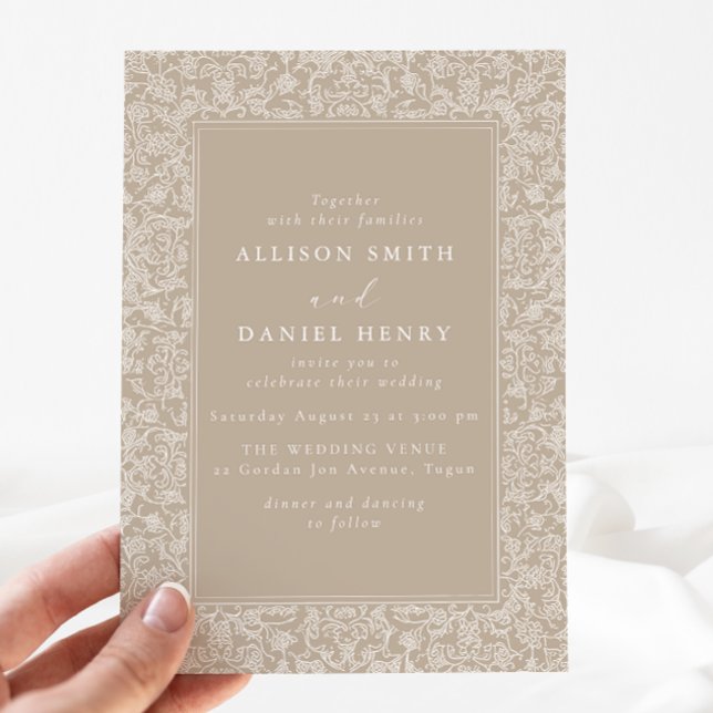 Elegante Invitación de Boda Vintage Marco Beige (Subido por el creador)