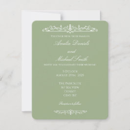 Elegante Invitación de Boda Vintage Verde Regencia