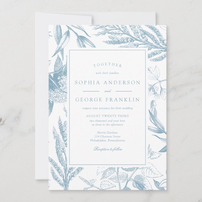 Elegante invitación de bodas botánicas vintage (Anverso)