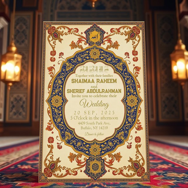 Elegante invitación de bodas de cosecha islámica (Elegant Islamic Wedding Invitation | Vintage Muslim Marriage Card Design | Front Side)