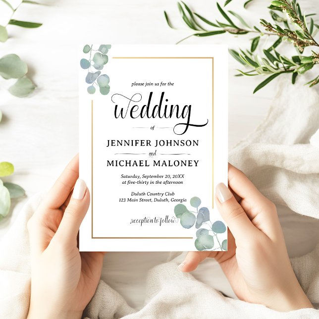Elegante invitación de bodas de eucalipto pintado  (Subido por el creador)
