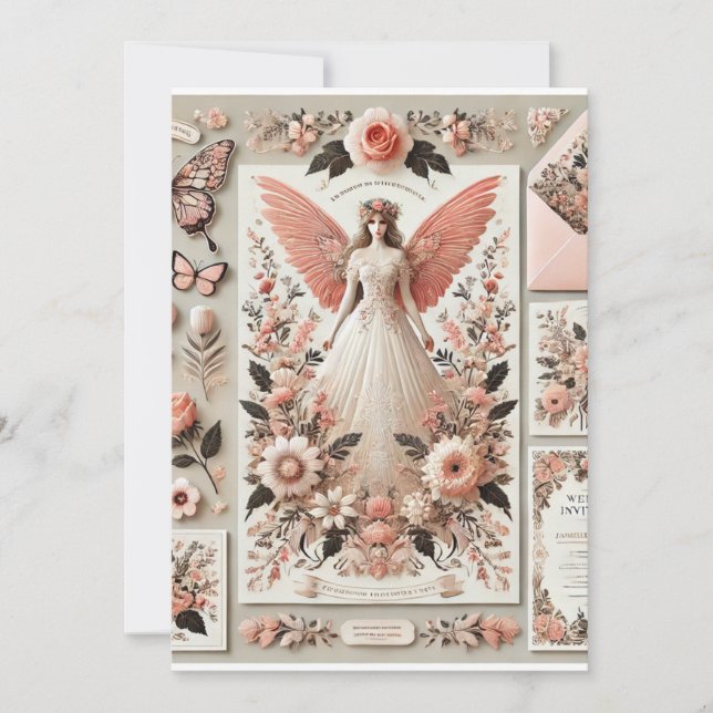 Elegante invitación de bodas de la época con Angel (Anverso)