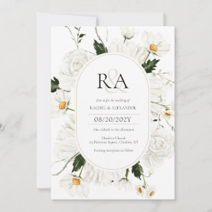 Elegante invitación de bodas de monograma floral b