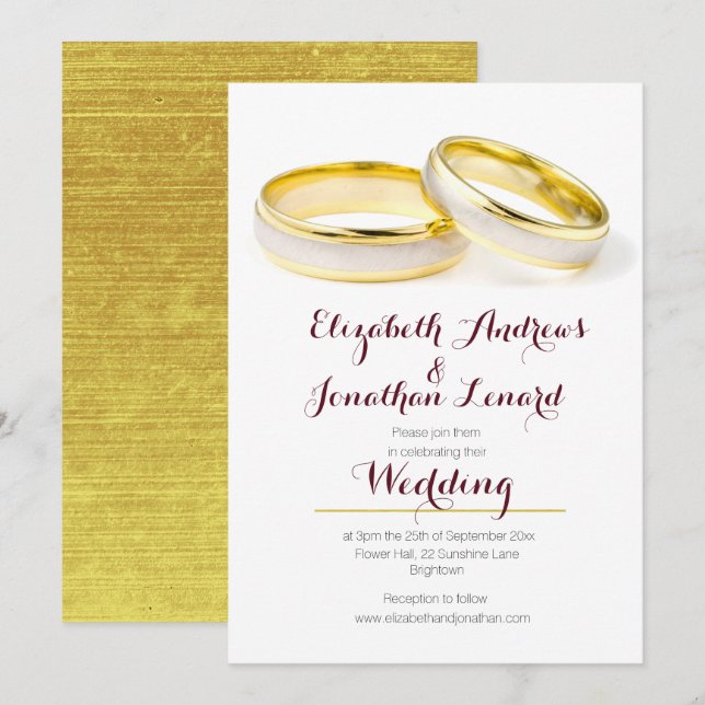 Elegante invitación de bodas de oro de Borgoña (Anverso / Reverso)