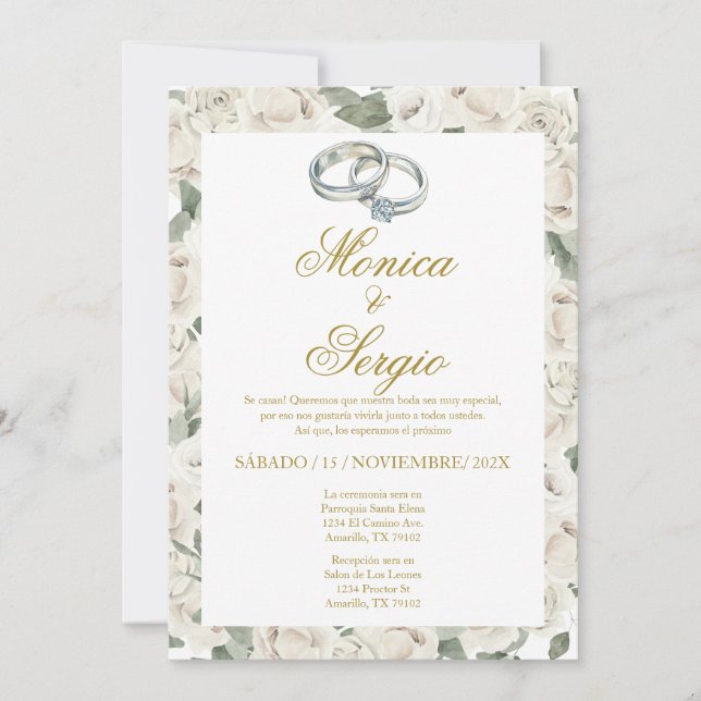 Elegante invitación de bodas en español (Anverso)