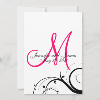 Elegante invitación de bodas en monograma rosa de 
