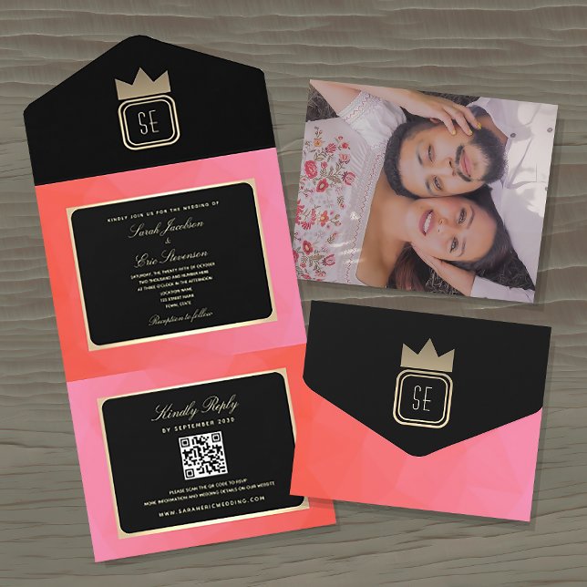 Elegante invitación de bodas en monograma rosado d (Subido por el creador)
