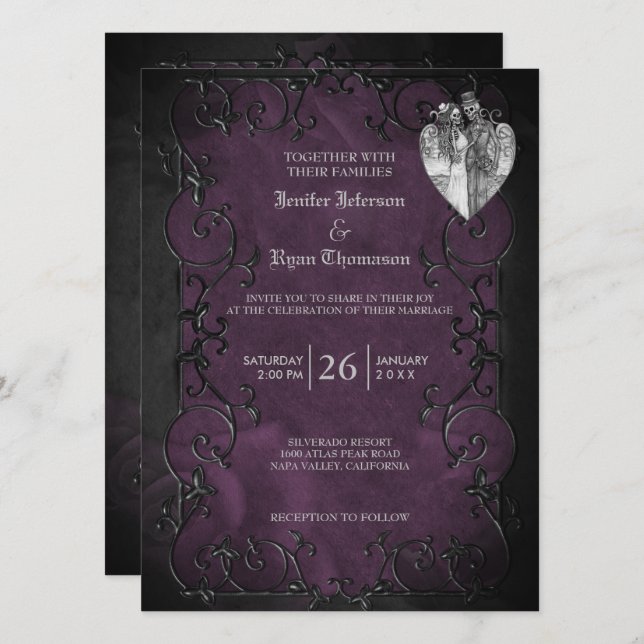 Elegante invitación de bodas gótica de halloween p (Anverso / Reverso)