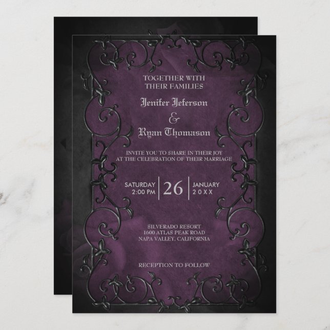 Elegante invitación de bodas gótica de halloween p (Anverso / Reverso)