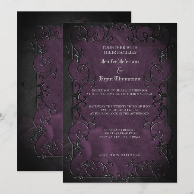Elegante invitación de bodas góticas de Halloween (Anverso / Reverso)
