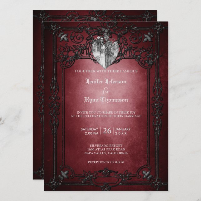 Elegante invitación de bodas góticas de Halloween (Anverso / Reverso)