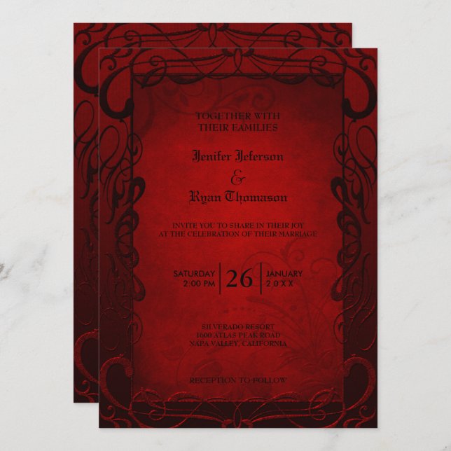 Elegante invitación de bodas góticas de Halloween (Anverso / Reverso)