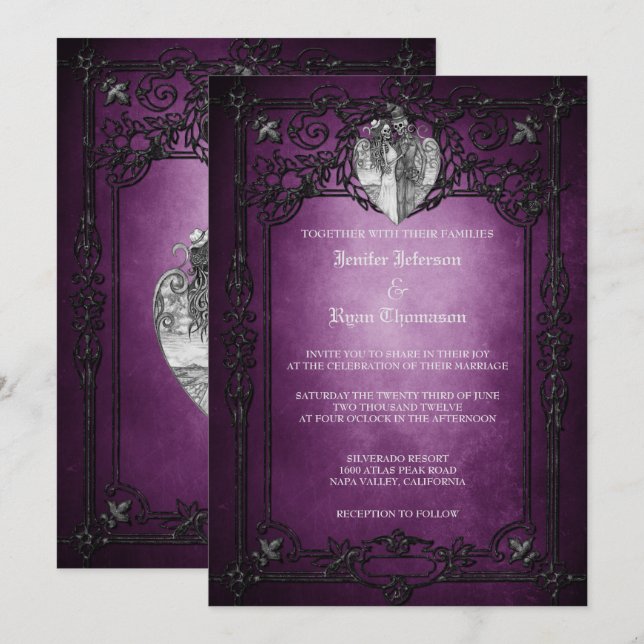 Elegante invitación de bodas góticas de Halloween (Anverso / Reverso)