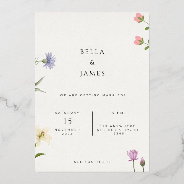 Elegante invitación de bodas | Plantilla editable (Anverso)