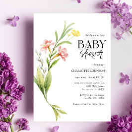 Elegante invitación de Boho Wildflower en Baby Sho