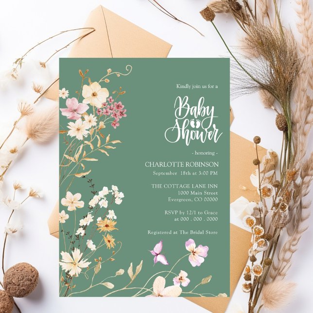 Elegante invitación de Boho Wildflower en Baby Sho (Subido por el creador)