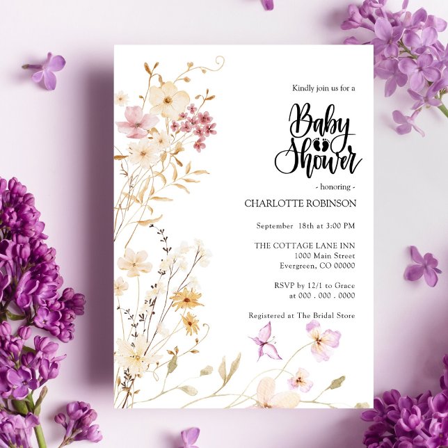 Elegante invitación de Boho Wildflower en Baby Sho (Subido por el creador)