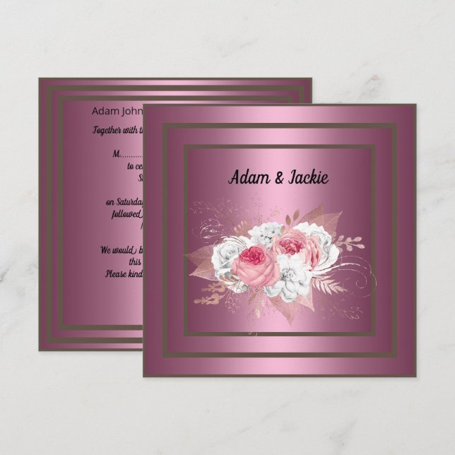 ELEGANTE INVITACIÓN DE BOUQUET DE BODA ROSA DE RUB (Anverso / Reverso)
