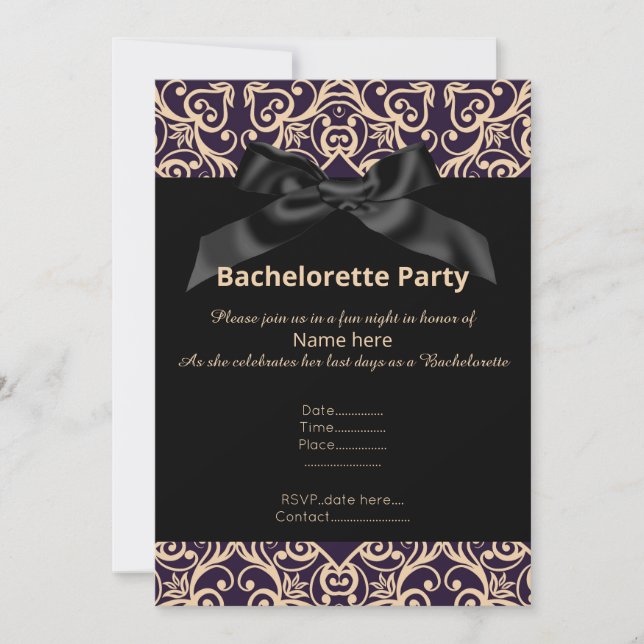 ELEGANTE INVITACIÓN DE BOW BACHELORETTE GRIS NEGRO (Anverso)
