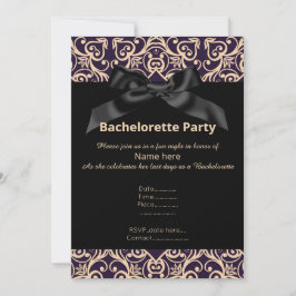 ELEGANTE INVITACIÓN DE BOW BACHELORETTE GRIS NEGRO