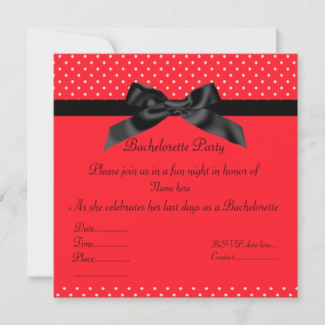 ELEGANTE INVITACIÓN DE BOW BACHELORETTE ROJO NEGRO (Anverso)