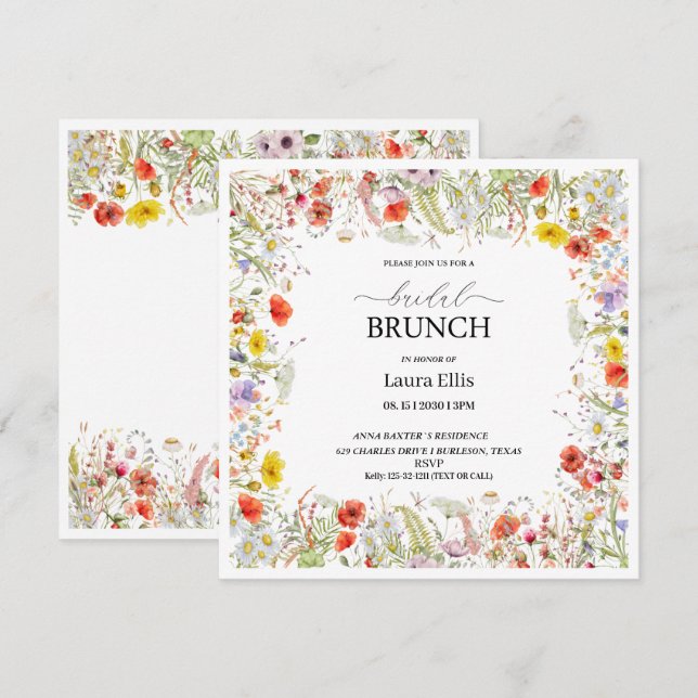 Elegante invitación de brunch con flores de flores (Anverso / Reverso)