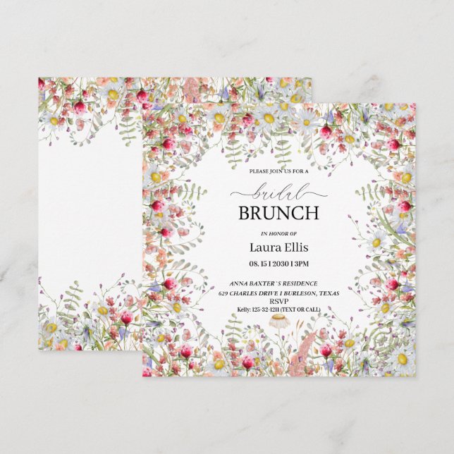 Elegante invitación de brunch con flores de flores (Anverso / Reverso)