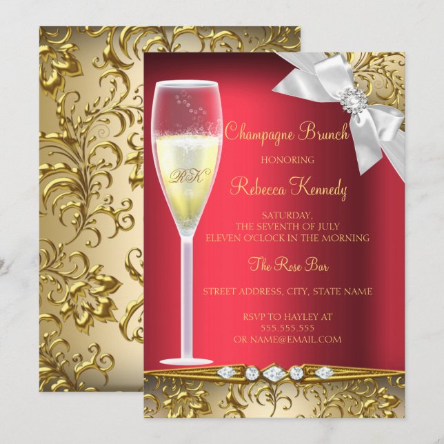 Elegante Invitación de brunch de champán blanco de (Anverso / Reverso)