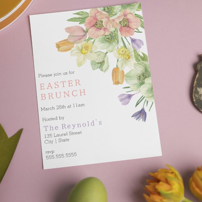Elegante Invitación de Brunch de Pascua de Flor de (Elegant Watercolor Flower Easter Brunch Invitation
)