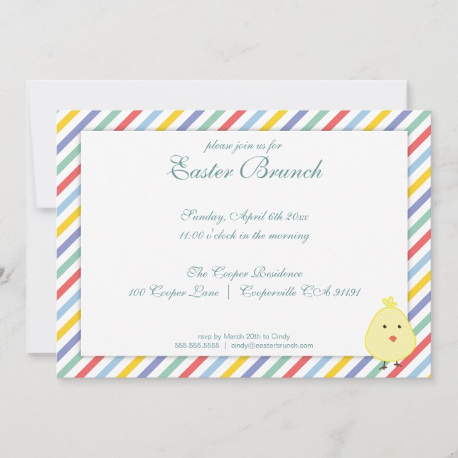 Elegante Invitación de brunch de rayas de Pascua (Anverso)