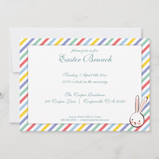 Elegante Invitación de brunch de rayas de Pascua (Anverso)