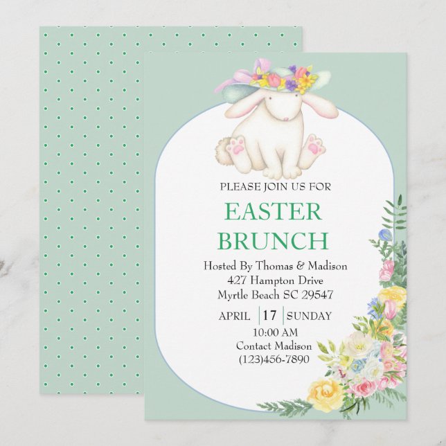 Elegante Invitación de brunch de verano verde de m (Anverso / Reverso)