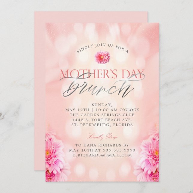 Elegante invitación de brunch del día de las madre (Anverso / Reverso)