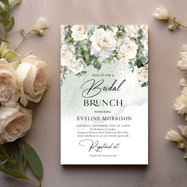 Elegante Invitación de brunch verde de novia rosa  (Subido por el creador)