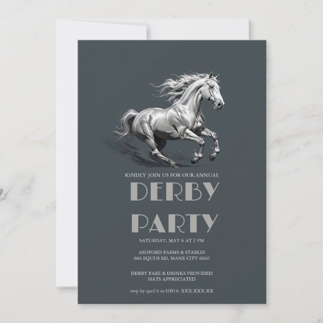 Elegante Invitación de Caballo de Plata para Fiest (Anverso)