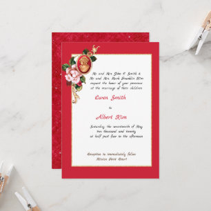 Elegante Invitación de Camafeo Roja y Dorada