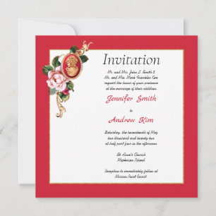 Elegante Invitación de Cameo Rojo y Oro