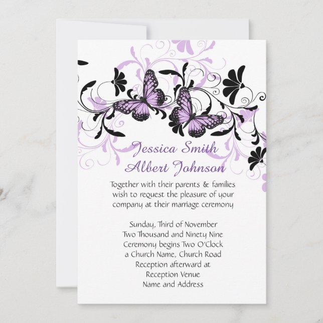 Elegante Invitación de casamiento con mariposa de  (Anverso)