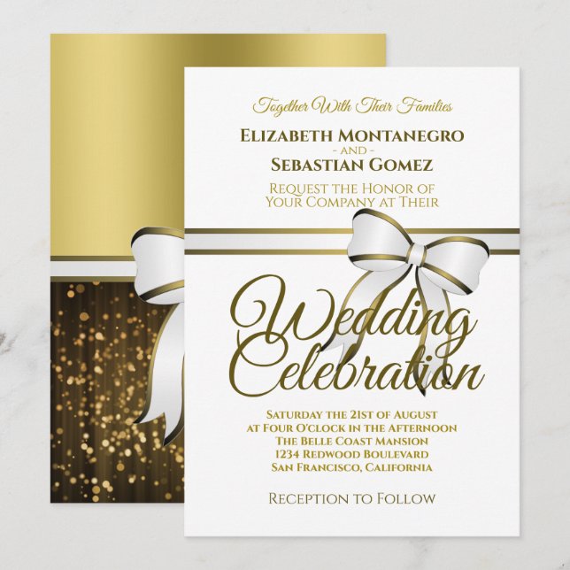 Elegante invitación de casamiento de cinta blanca  (Anverso / Reverso)