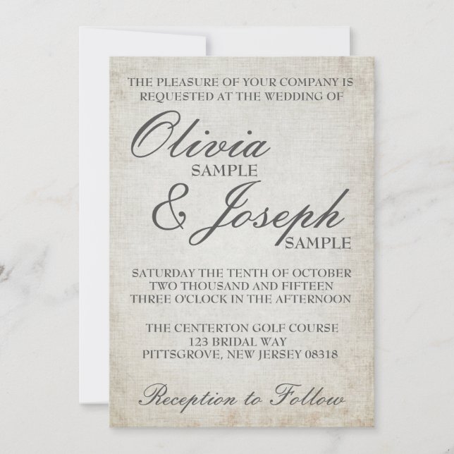 Elegante invitación de casamiento de papel de époc (Anverso)