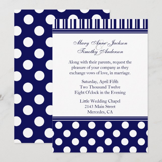 Elegante invitación de casamiento de puntos y raya (Anverso / Reverso)