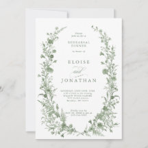 Elegante Invitación de Cena de Ensayo Vintage Verd
