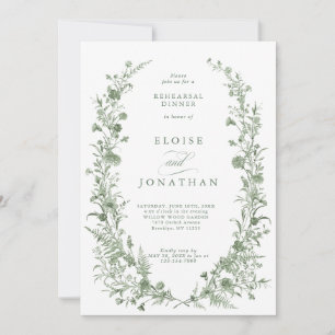 Elegante Invitación de Cena de Ensayo Vintage Verd