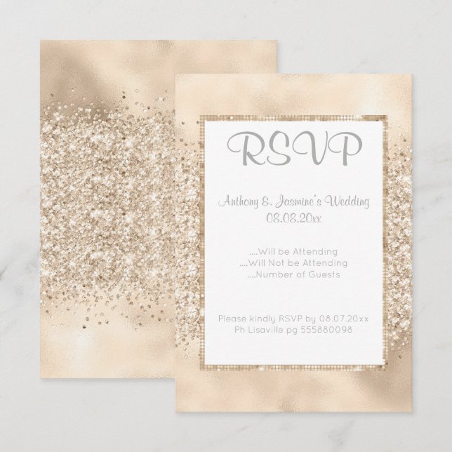 ELEGANTE INVITACIÓN DE CHAMPAGNE SPARKLE RSVP (Anverso / Reverso)