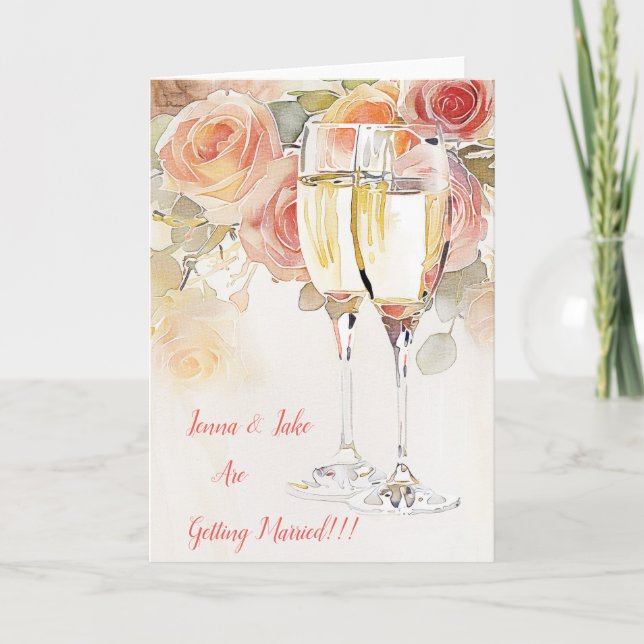 Elegante Invitación de champán y compromiso Rosa (Anverso)