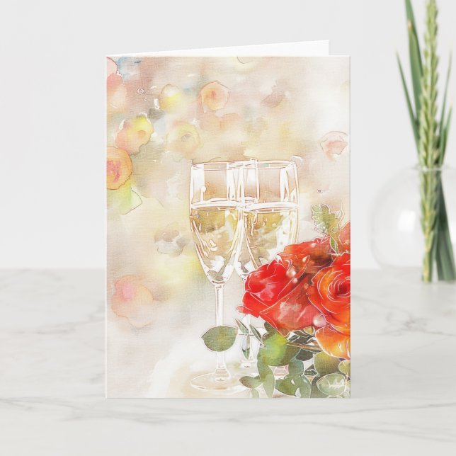 Elegante Invitación de champán y compromiso Rosa (Anverso)